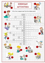 English Worksheet: Everyday Activities (Daily Routine Crossword)