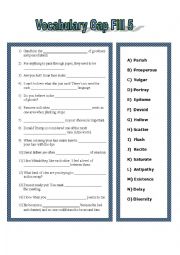 English Worksheet: Vocan List 5 Gap Fill