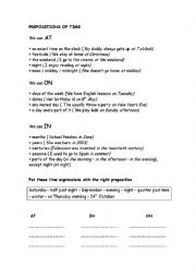 English Worksheet: Prepositions of time