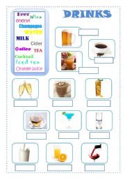 English Worksheet: Drinks Pictionary