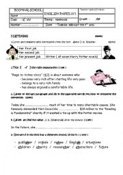 English Worksheet: test 3 first form tunisian students