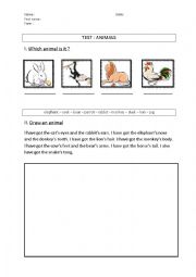 English worksheet: TEST : ANIMALS