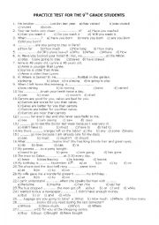 English Worksheet: GRAMMAR TEST FOR 9TH GRADE STUDENTS