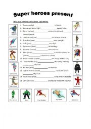 English Worksheet: Simple present: Superheroes