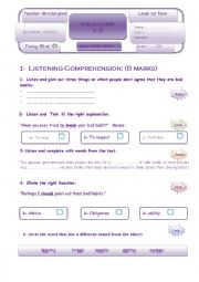 English Worksheet: test 5 first form tunisia