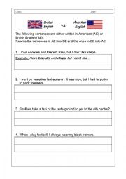 English Worksheet: Different spelling in American and British English