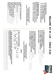 English Worksheet: Welcome to my life - Simple Plan
