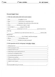 English Worksheet: present simple tense worksheet
