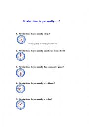 English worksheet: Drill Present Tense Using The Clock