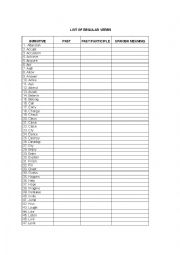 English Worksheet: List of regular verbs