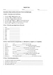 English Worksheet: Irregular verbs quiz Past Tense