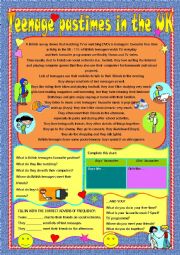 English Worksheet: Teenage pastimes