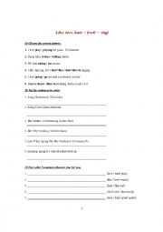 English worksheet: Verbs + ing
