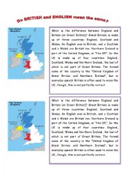 English Worksheet: SHALL WE SAY BRITISH OR ENGLISH?