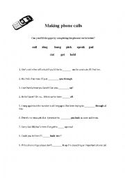 English Worksheet: telephone phrasal verbs