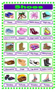 Types of shoes worksheets