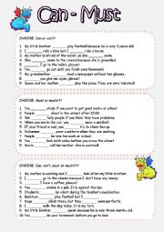 English Worksheet: Can & Must