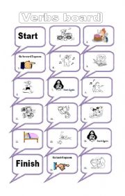 English Worksheet: COMMON ACTION VERBS BOARD
