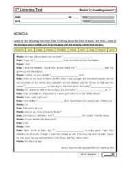 English Worksheet: Listening Test Music