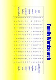 English Worksheet: Family wordsearch