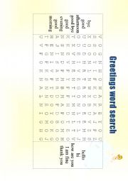 English Worksheet: Greetings word search