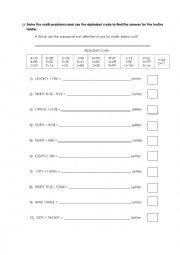 English worksheet: Solving math problems!