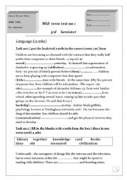 English Worksheet: mid term test third fprm