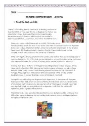English Worksheet: Reading on a famous person : JK Rowling