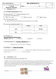 English Worksheet: Mid-term test n3 8th form- tunisia