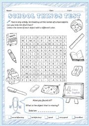 English Worksheet: School objects test