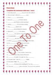 English Worksheet: was/ were