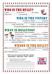 English Worksheet: KEY INFORMATON about BULLYING