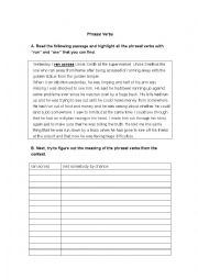 English Worksheet: Phrasal Verbs (run n see)