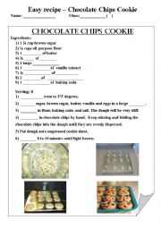 English Worksheet: Chocolate chips cookie recipe