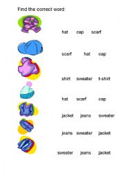 English Worksheet: Multiple choice of clothes.