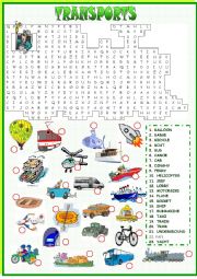 English Worksheet: Transports Wordseach