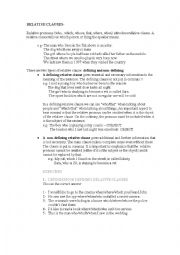 English Worksheet: RELATIVE CLAUSES THEORY