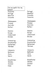 English Worksheet: Spelling words