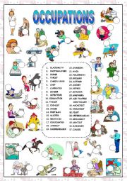 English Worksheet: OCCUPATIONS (KEY AND B&W VERSION INCLUDED)