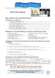 English Worksheet: Extensive Reading - The War