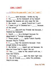 English Worksheet: Can / Cant Worksheet