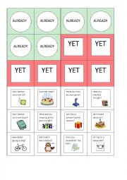 English Worksheet: Yet Already Cards