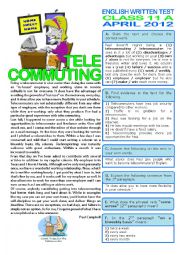 English Worksheet: TELECOMMUTING (TEST - 11th grade) key included