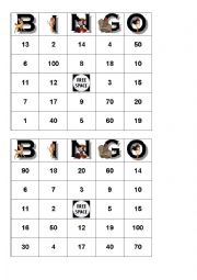 English Worksheet: BINGO Numbers 3