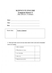 English worksheet: Science for kids - test