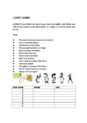 English Worksheet: Who is it? Logic Game