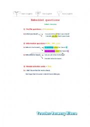 English Worksheet: EMBEDDED QUESTIONS 