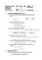 English Worksheet: mid term test 1 8th form