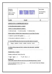 English Worksheet: mid term test 1 9th form