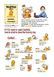 English Worksheet: Present Simple: Garfields Day 1